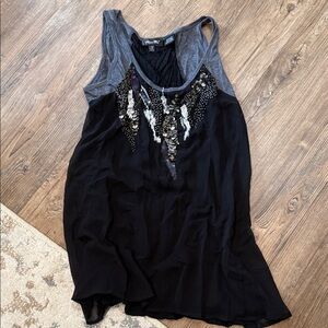 Miss Me Black and Gray Embellished Tank Top